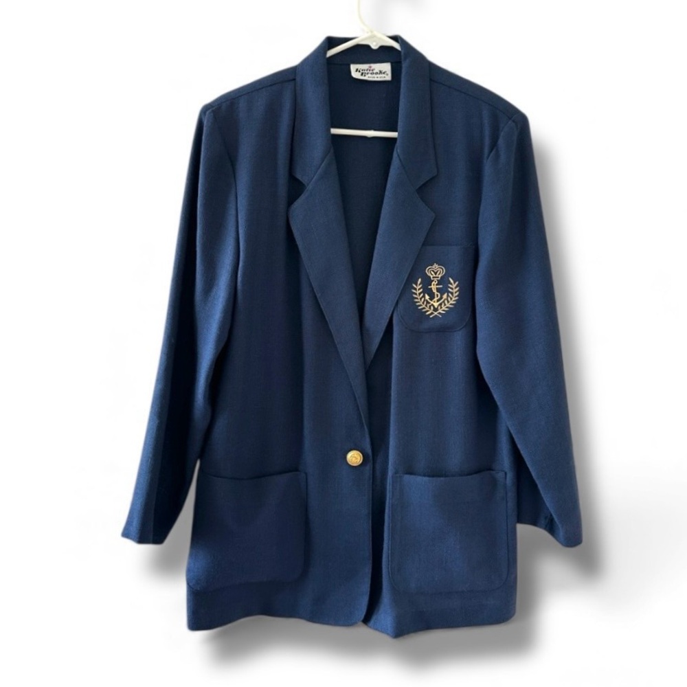 Vintage 80s/90s Katie Brooke Navy Blue Nautical Textured Blazer Women’s Size 14